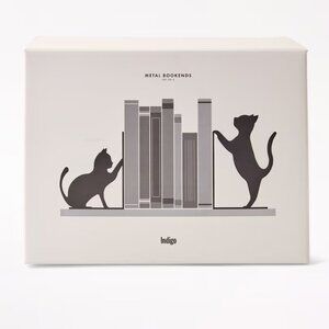 Indigo Metal Cat Bookends